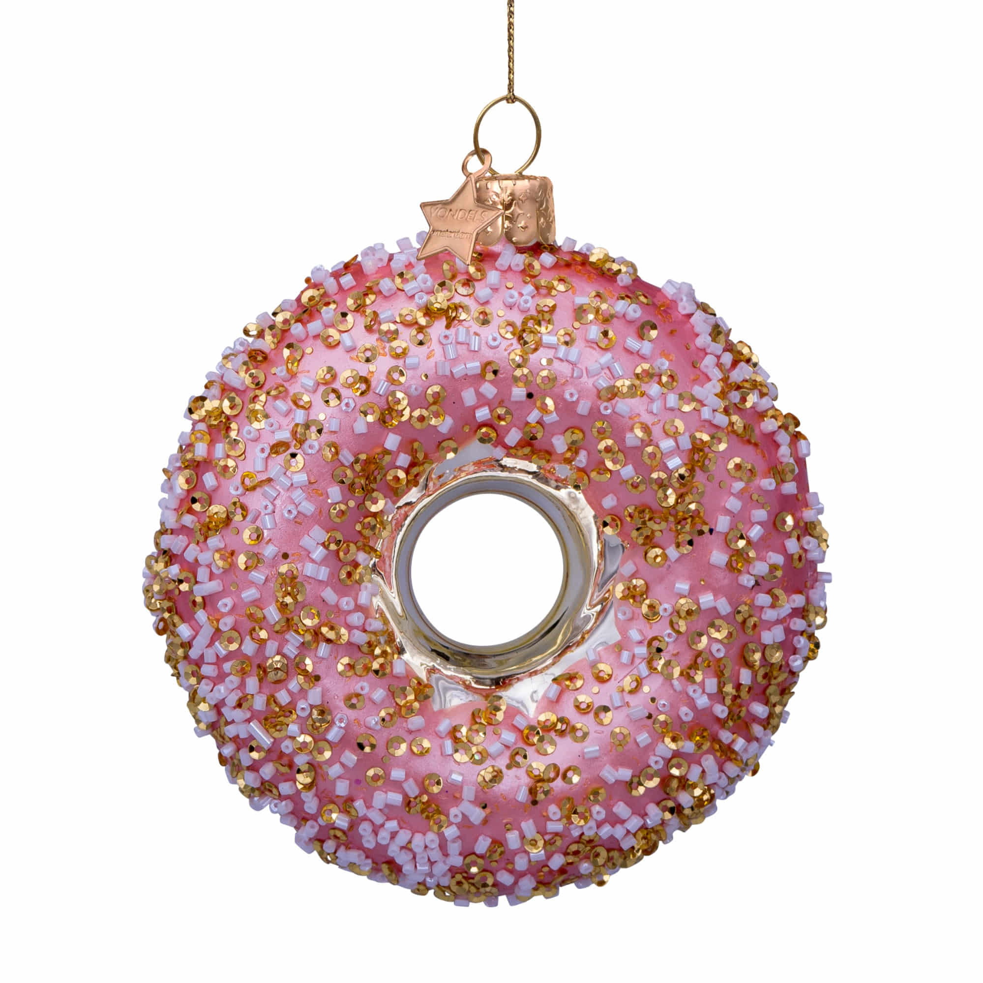 VONDELS Ornament Glass Gold Pink Donut with Decoration