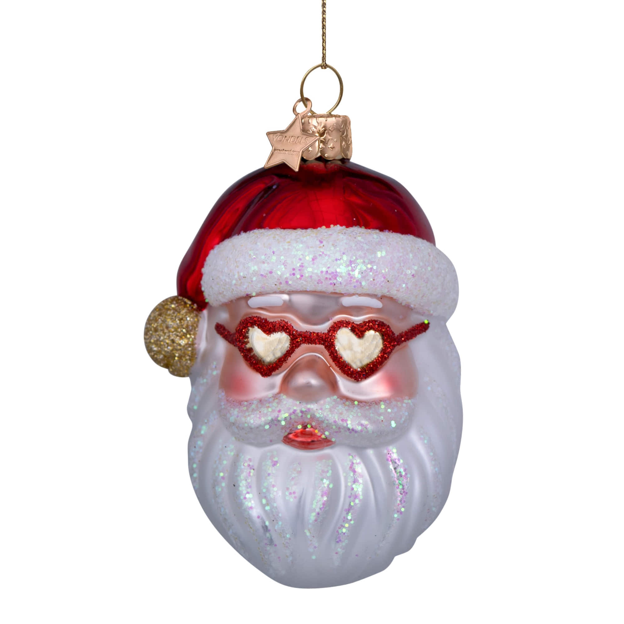 VONDELS Ornament Glass Red Santa with Heart Glasses