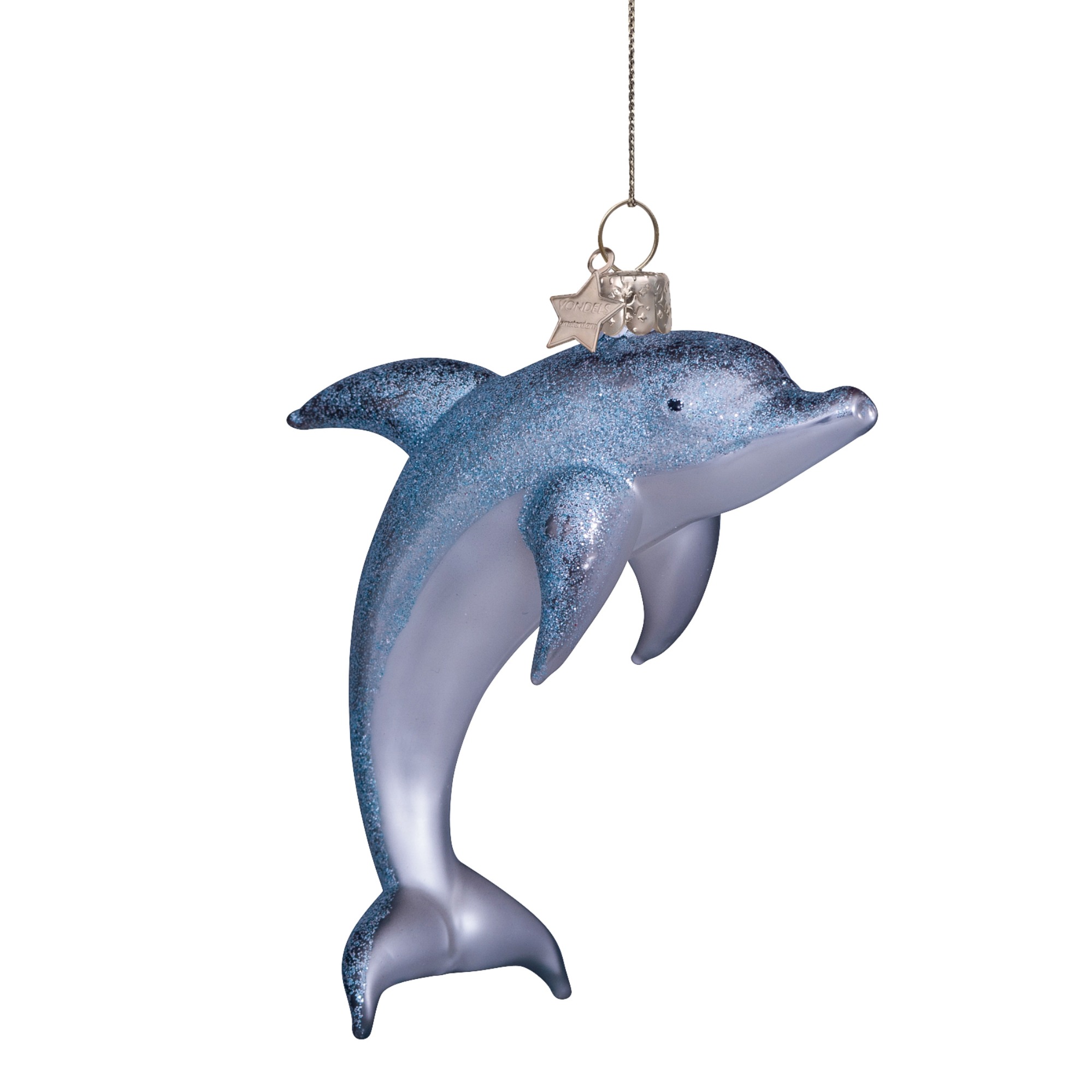 VONDELS Ornament Glass Blue Dolphin with Glitter