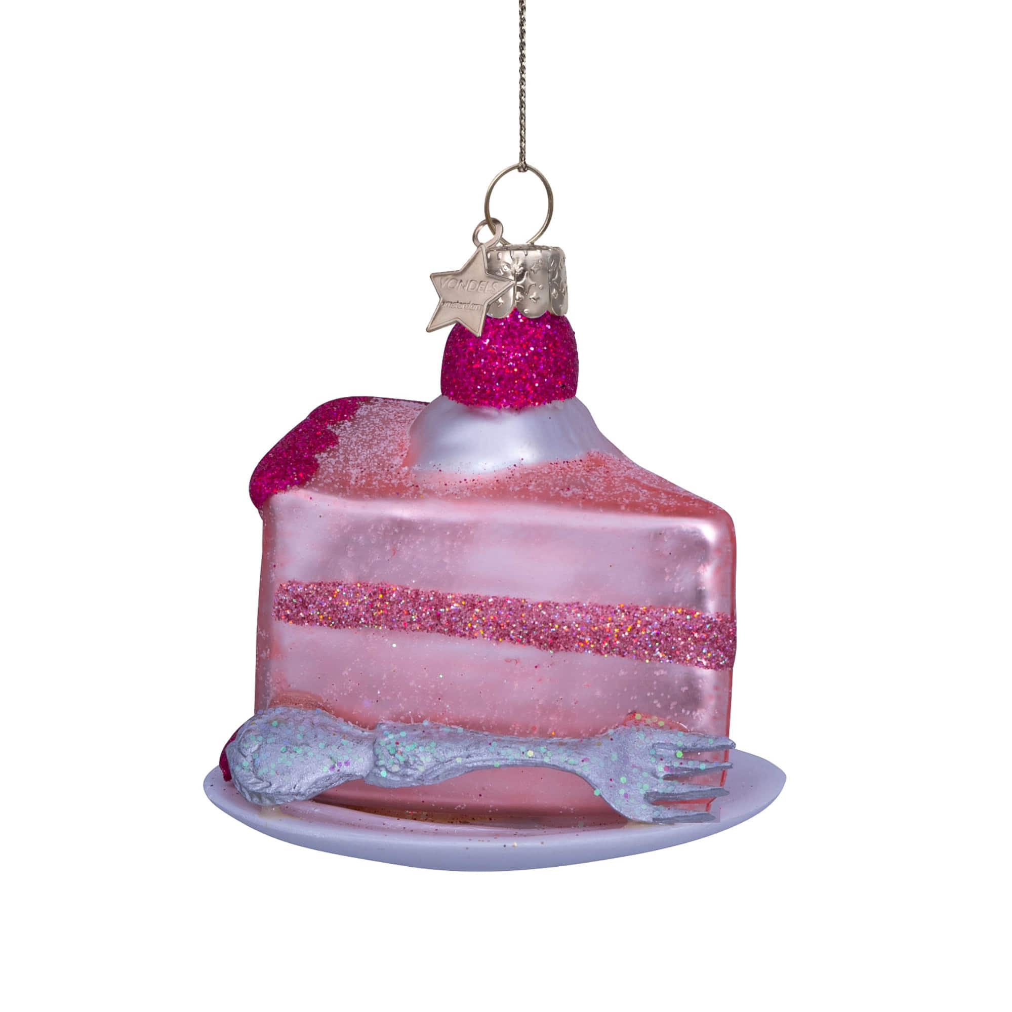 VONDELS Ornament Glass Pink Cake with Silver Fork