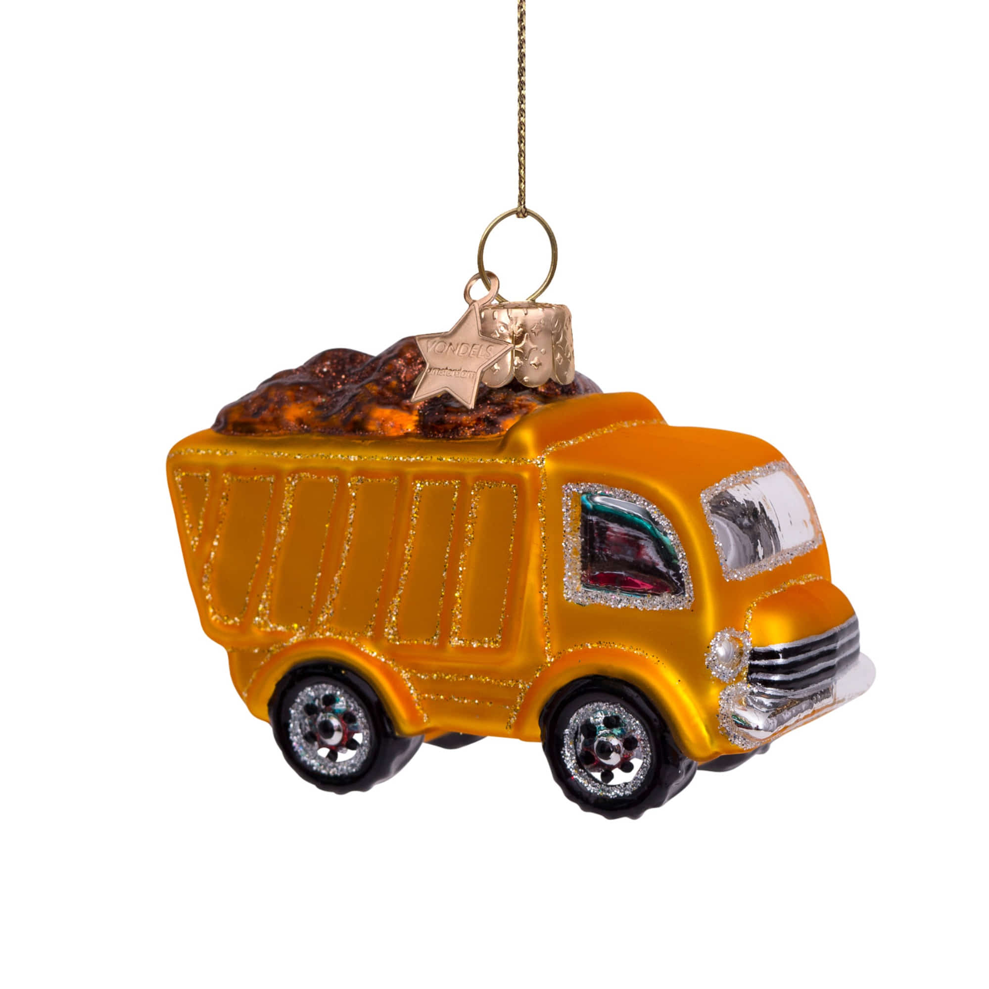 VONDELS Ornament Glass Yellow Garbage Truck