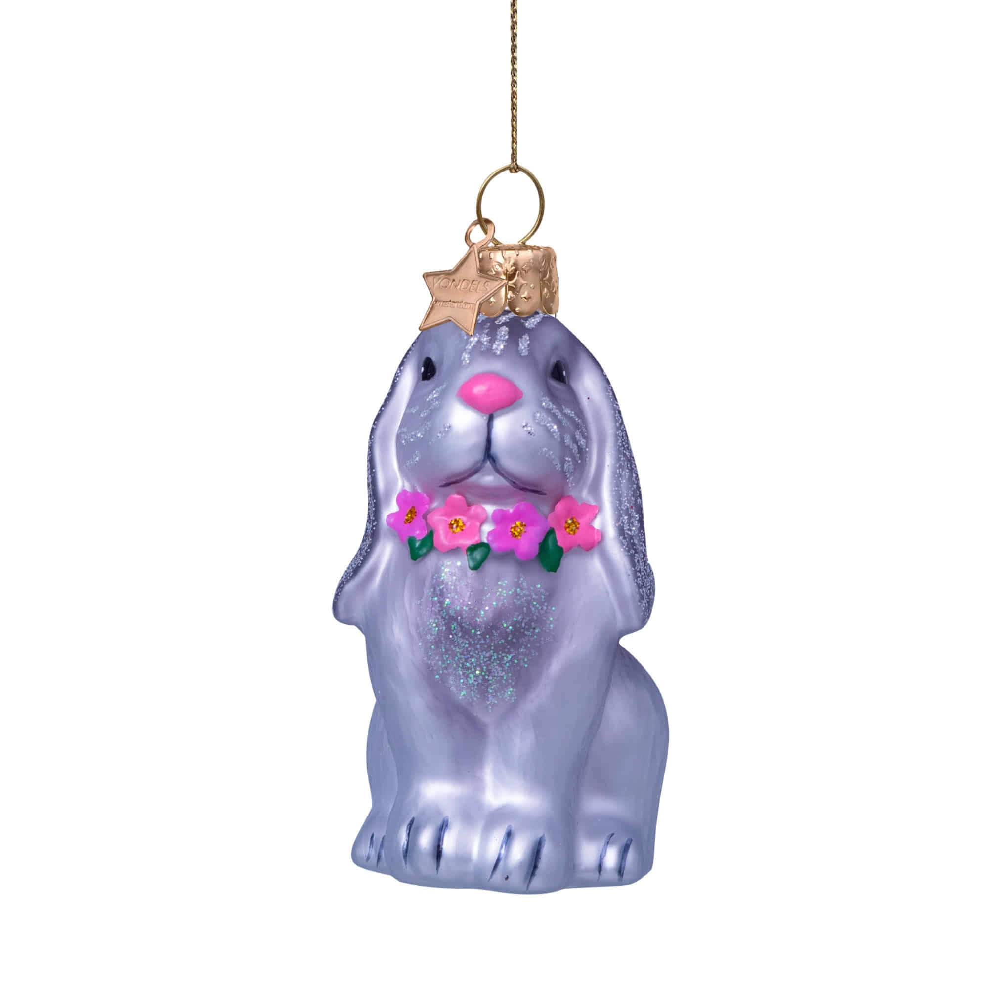 VONDELS Ornament Glass Grey Rabbit with Flower Necklace
