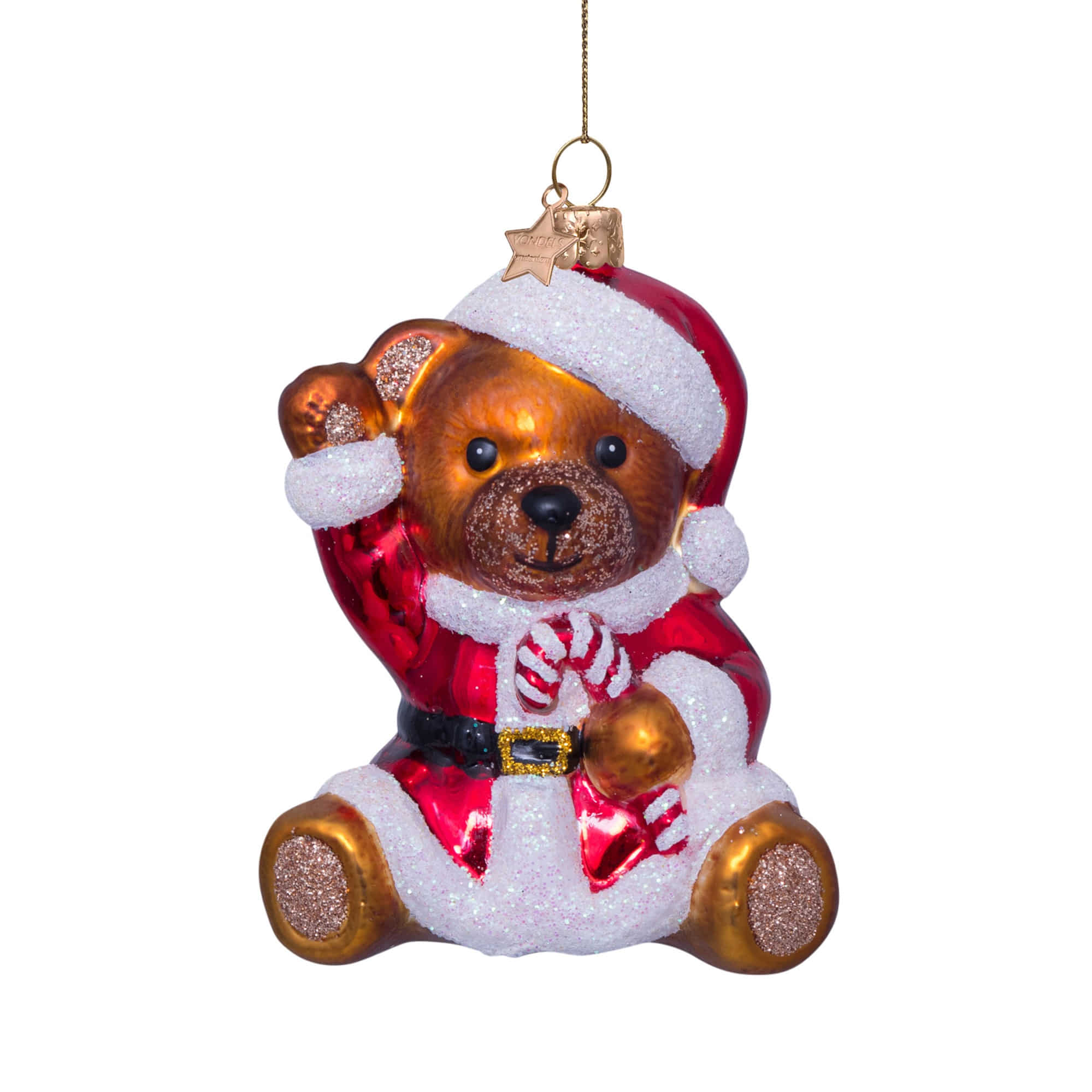 VONDELS Ornament Glass Multi Bear with Christmas Dress