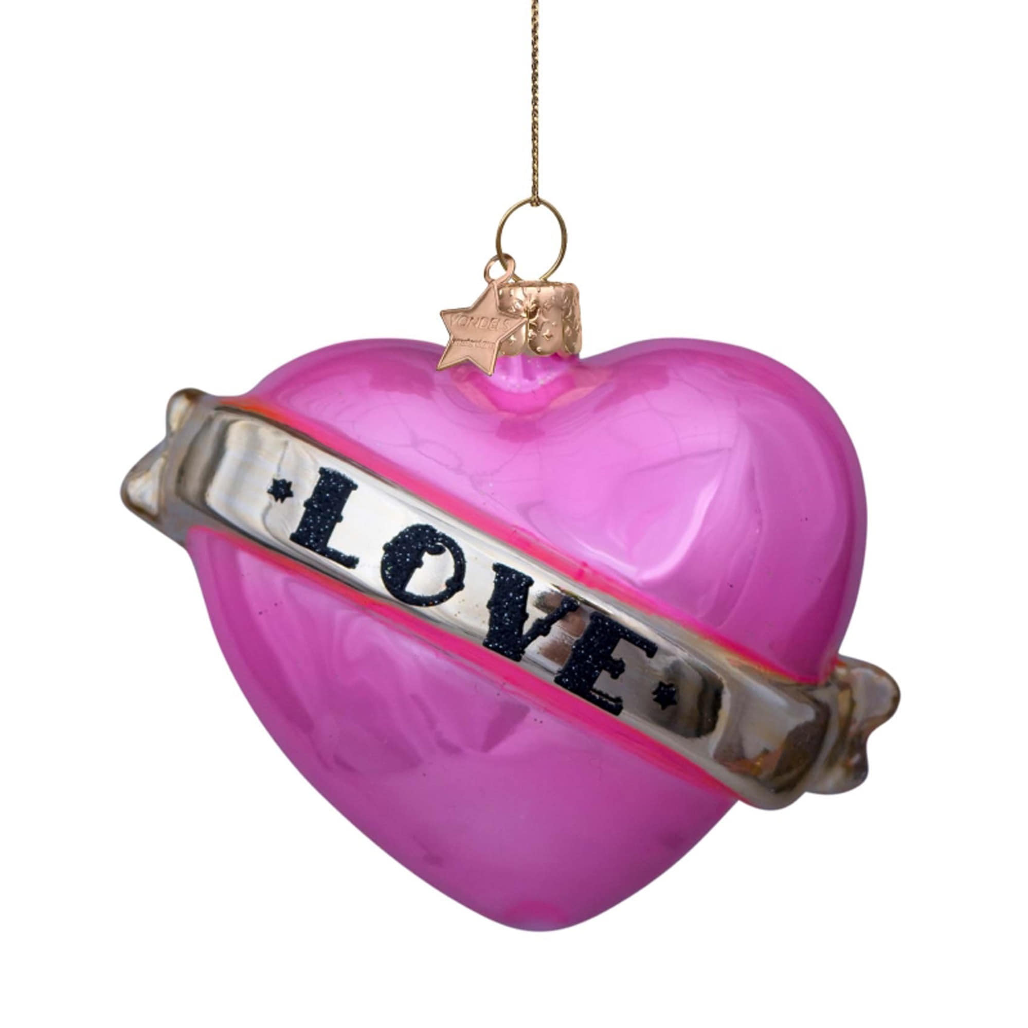 VONDELS Ornament Glass Pink Opal Heart with Text Love