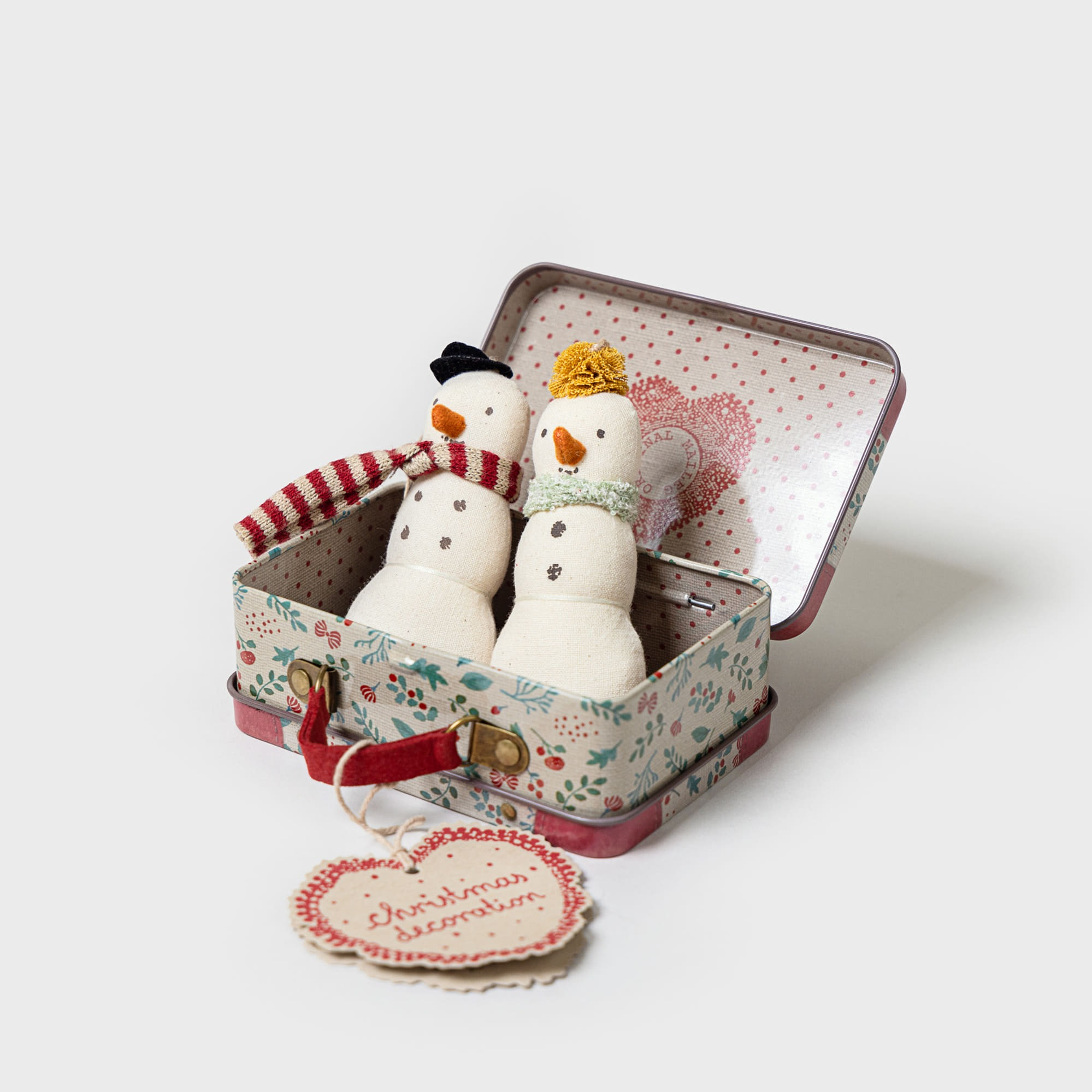 Maileg Snowman Ornament 2 pcs in Metal Suitcase